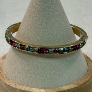J Crew Gold & Multi Colored Crystal Hinge Bracelet